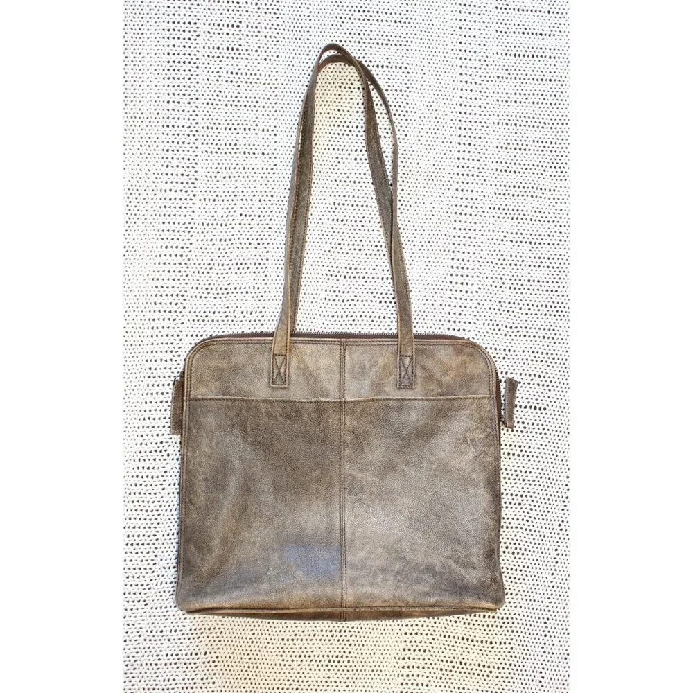 LATICO Distressed Leather Purse Messenger Laptop Bag Boho western Brown USA